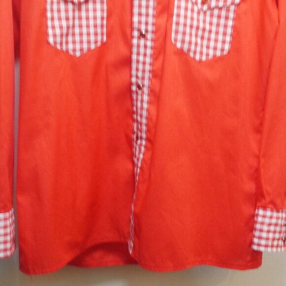 Vintage Red Western Shirt with Gingham Trim Pearl Snap Mens XL - Picture 6 of 16